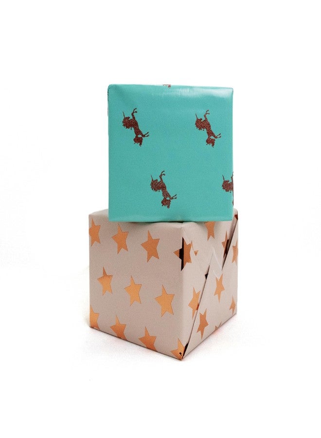 L LIFETIME All Occasion Gift Wrapping Rolls, 2 Pack Paper Glitter Shiny Strong Thick Quality Modern Patterns for Birthday Holiday Presents Boys Girls Adult Christmas Bundle Xmas Bulk (Unicorn Star) - Image 3